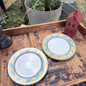Christopher Stuart Optima Barbados‎ Salad Plates Set of 2 Yellow Teal Nice HK102